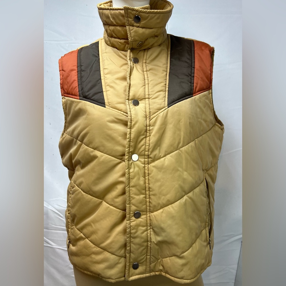 Vintage 70s Sears Men’s M Brown Retro Puffer Vest Insulated - Picture 6 of 9